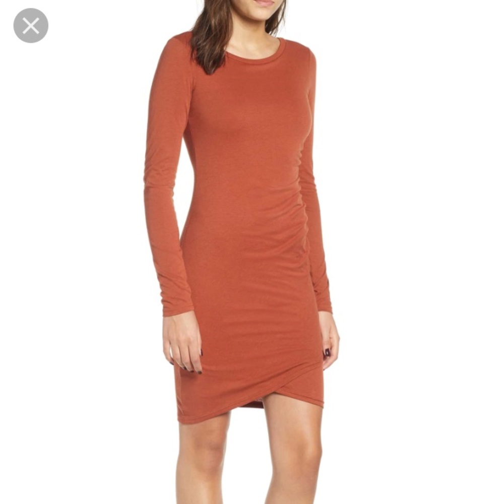 Leith Ruched Long Sleeve Dress - Brown Spice